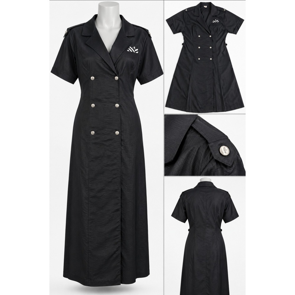 Markwald Shirt Dress Vintage Black Seersucker DE 46 US 14/16 Utility Military